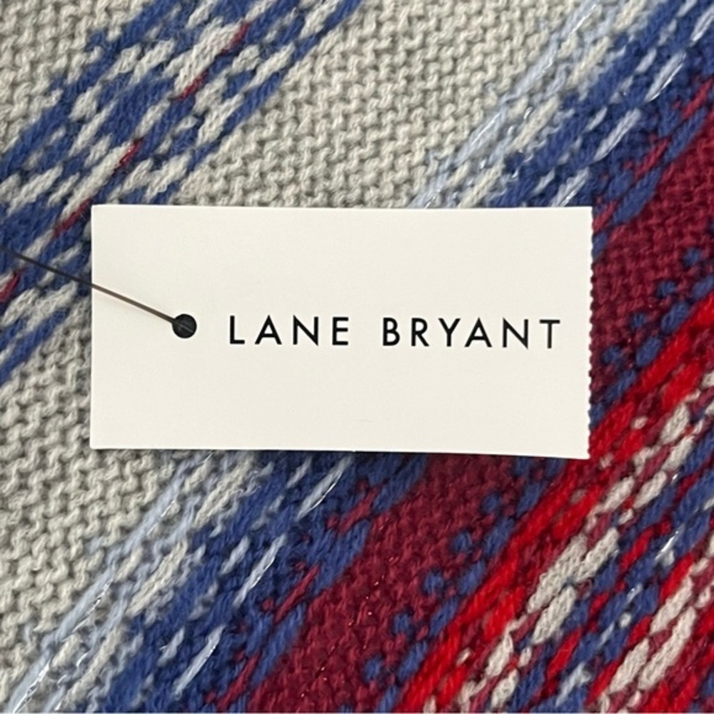 Lane Bryant Open Front Fair Isle Cardigan 14/16 Gray Red Metallic Thick Knit NWT - Picture 8 of 16